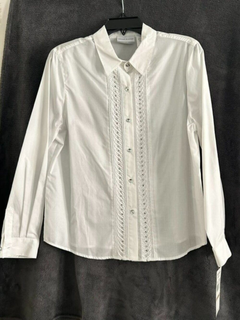 NWT Women's Alfred Dunner White LS Blouse, Silver Studs, Size 12P